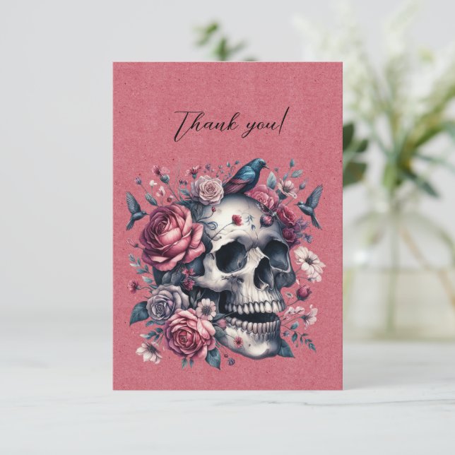 Gothic Skull Birds Flowers på Ro Red Tack (Stående Fram)