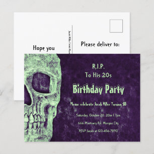 Gothic Skull Birthday Lila Grönt RIP till hans 20- Inbjudan Vykort