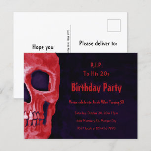 Gothic Skull Birthday Red Black RIP till hans 20 Inbjudan Vykort