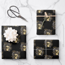 Gothic Skull Black & Guld Glitter Ro
