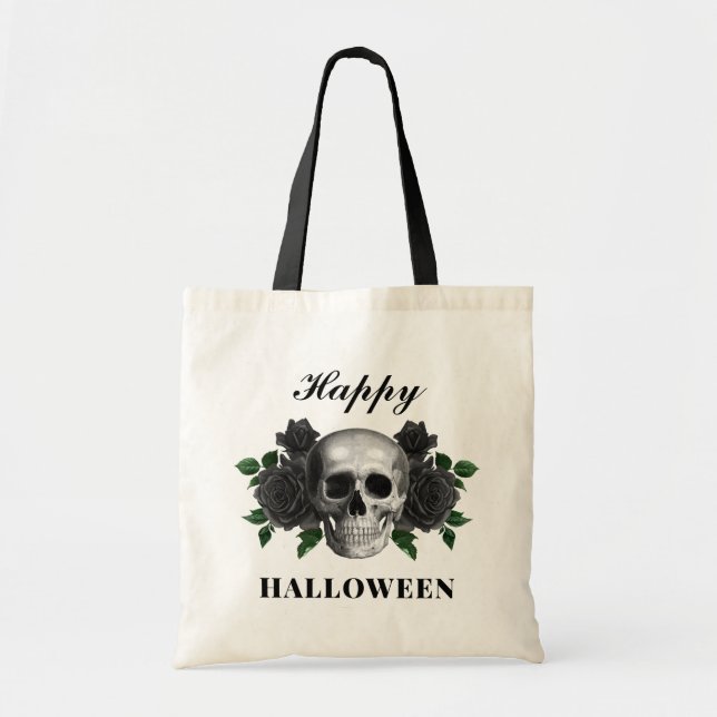 Gothic Skull & Black Ro Happy halloween Tygkasse (Framsidan)