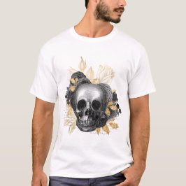 Gothic Skull Black Ro med guld löv T Shirt