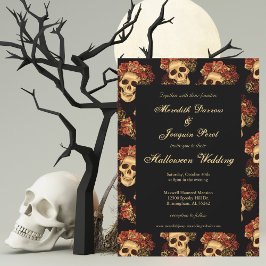 Gothic Skull Black Röd ros Halloween Bröllop Inbjudningar