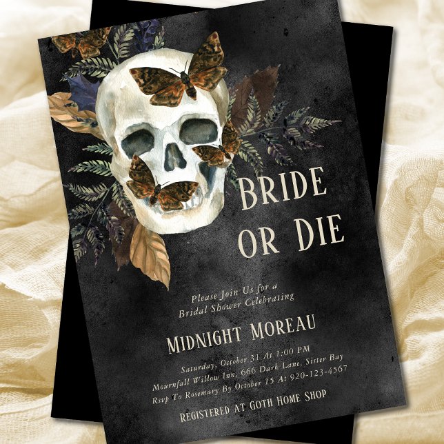 Gothic Skull Bride eller Die Inbjudningskort för m (Skapare uppladdad)