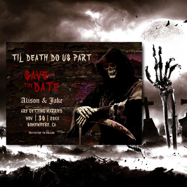 Gothic Skull Bröllop spara datum Meddelande Vykort (Skapare uppladdad)