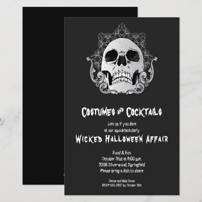 Gothic Skull Budget Halloween-inbjudningar (Fram/baksida)