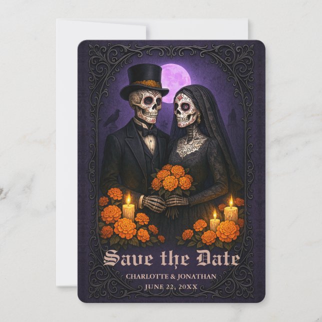 Gothic Skull Candy Couple Wedding Save the Date Spara Datumet (Framsida)