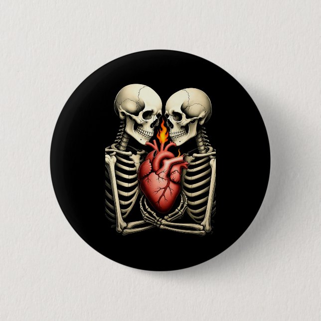 Gothic Skull Couple Flaming Heart Dark Romance Sty Knapp (Framsida)