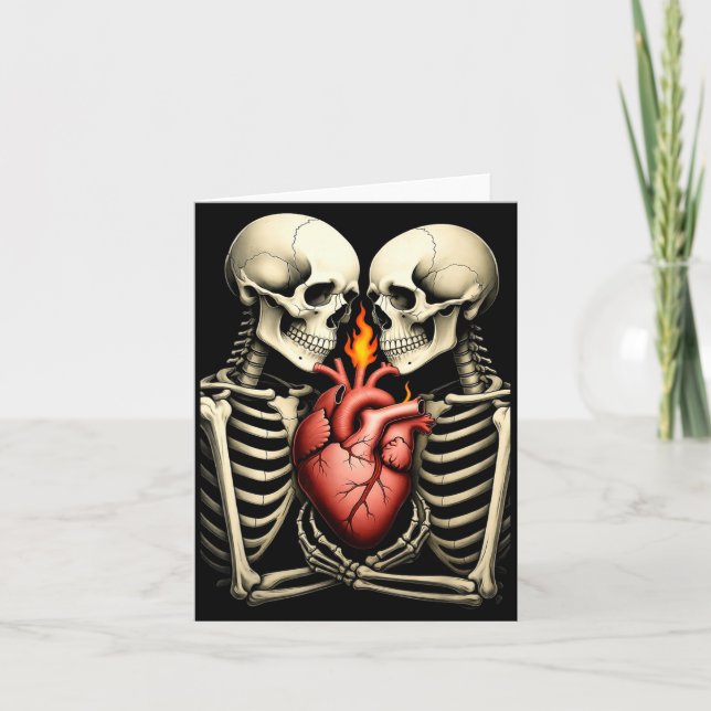 Gothic Skull Couple Flaming Heart Dark Romance Sty Kort (Framsida)