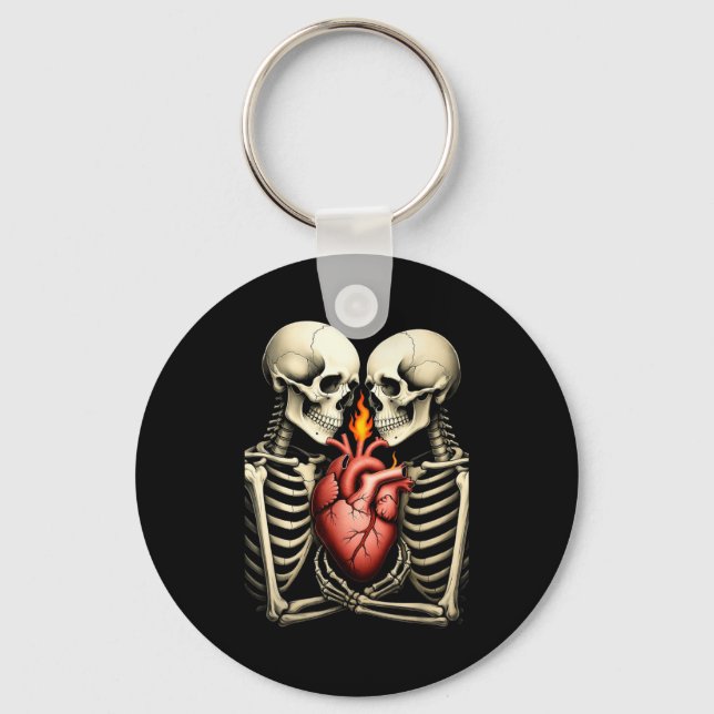 Gothic Skull Couple Flaming Heart Dark Romance Sty Nyckelring (Framsida)