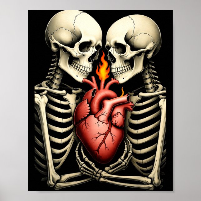 Gothic Skull Couple Flaming Heart Dark Romance Sty Poster (Framsidan)