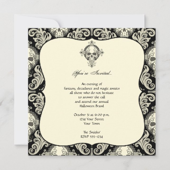 Gothic Skull Damask Halloween fest Inbjudningar (Framsida)