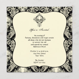 Gothic Skull Damask Halloween fest Inbjudningar