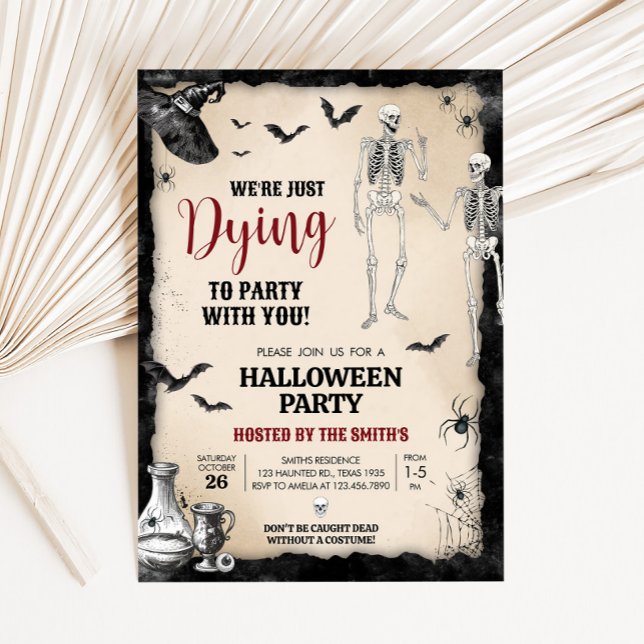 Gothic Skull Dying till Party Halloween fest Inbjudningar (Dying to Party Gothic Skull Halloween Party Invitation)