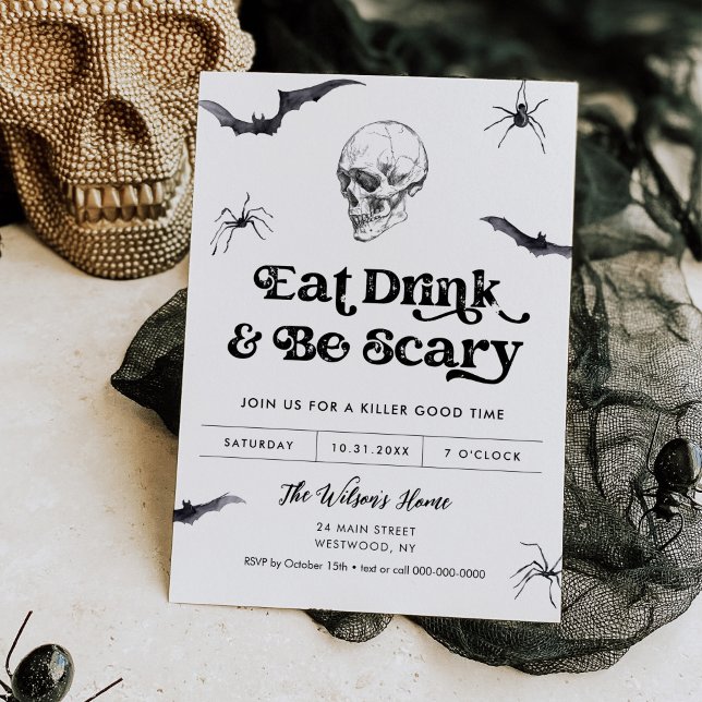 Gothic Skull Eat, Drink, Var Scary Halloween fest Inbjudningar (Skapare uppladdad)