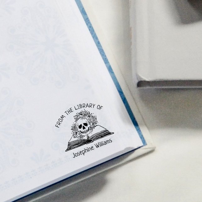 Gothic Skull Flowers Bibliotek, Bok Stämpel (Skapare uppladdad)