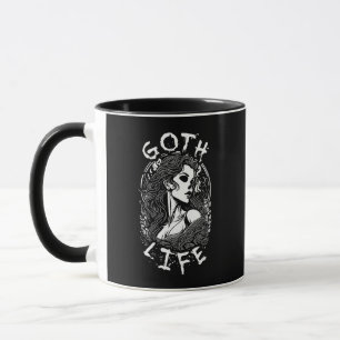 Gothic Skull Girl Porträtt and Quote - Goth Life Mugg