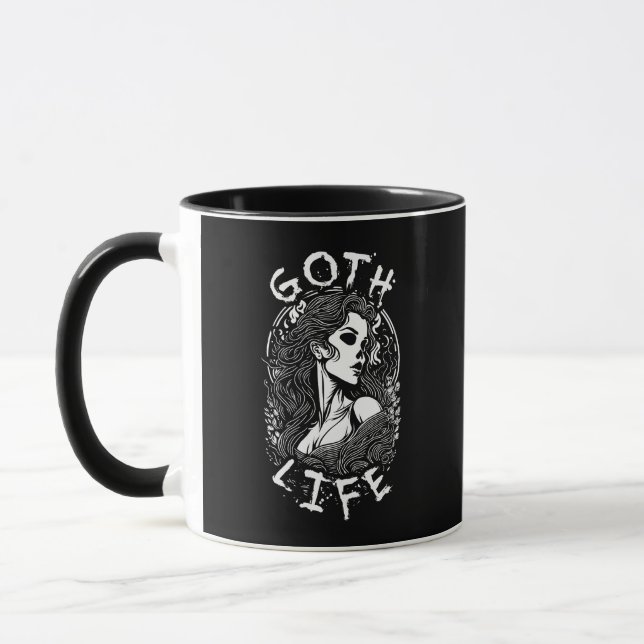 Gothic Skull Girl Porträtt and Quote - Goth Life Mugg (Vänster)