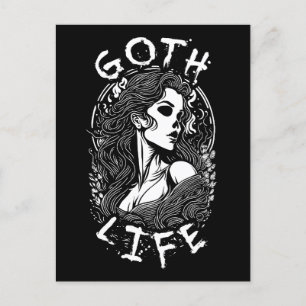 Gothic Skull Girl Porträtt and Quote - Goth Life Vykort