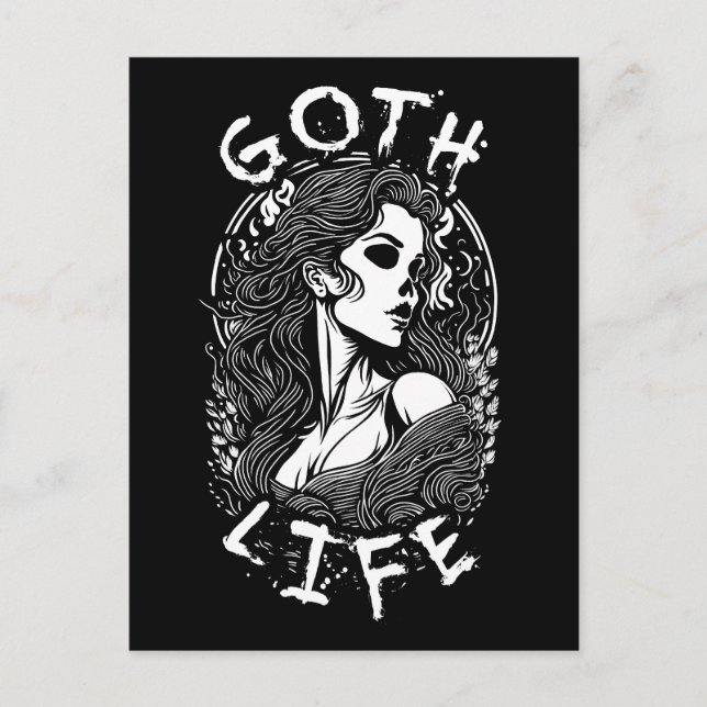 Gothic Skull Girl Porträtt and Quote - Goth Life Vykort (Framsida)
