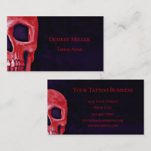 Gothic Skull Girly Metallic Red Lila Tatto Shop Visitkort