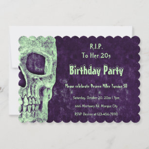 Gothic Skull Grönt Lila Birthday till hennes 20-ta Inbjudningar