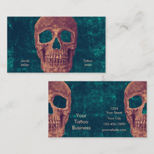 Gothic Skull Grönt Teal Brown Struktur Tatto Shop Visitkort
