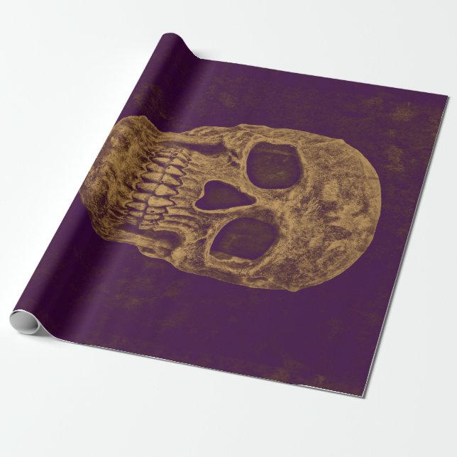 Gothic Skull Grunge Guld Lila Coola Monogram Presentpapper (Utrullad)