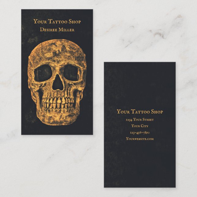 Gothic Skull Gult Guld Black Grunge Struktur Visitkort (Fram/baksida)