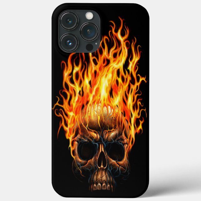 Gothic Skull Gult Orange Fire Flames Mönster (Baksida)