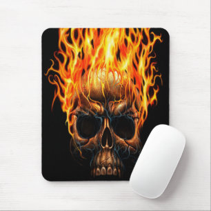 Gothic Skull Gult Orange Fire Flames Mönster Musmatta