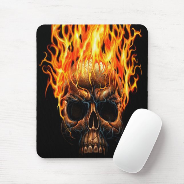 Gothic Skull Gult Orange Fire Flames Mönster Musmatta (Med mus)