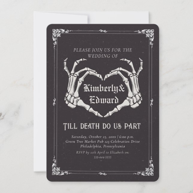 Gothic Skull Hallobröllop Retro-bröllopsinbjudan Inbjudningar (Framsida)
