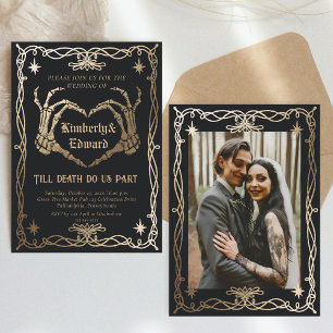 Gothic Skull Hallobröllop Retro-bröllopsinbjudan Inbjudningar