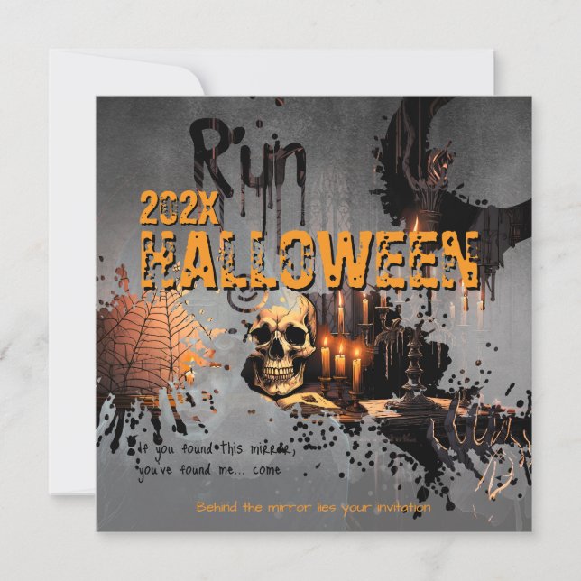 Gothic Skull Haunted Spegel Halloween Inbjudningar (Framsida)