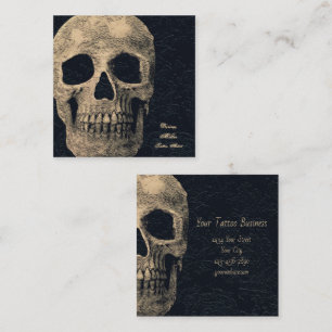 Gothic Skull Head Beige Black Blommigt Tattoo Arti Fyrkantigt Visitkort