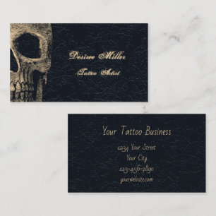 Gothic Skull Head Beige Black Blommigt Tattoo Arti Visitkort
