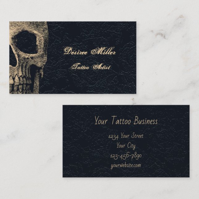 Gothic Skull Head Beige Black Blommigt Tattoo Arti Visitkort (Fram/baksida)