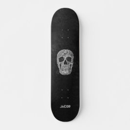 Gothic Skull Head Black and White Grunge Struktur Mini Skateboard Bräda 18,5 Cm