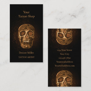 Gothic Skull Head Glowing Guld Black Tatto Shop Visitkort