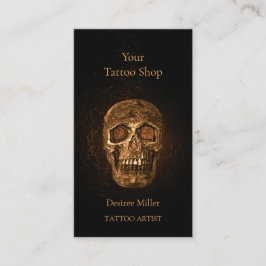 Gothic Skull Head Glowing Guld Black Tatto Shop Visitkort