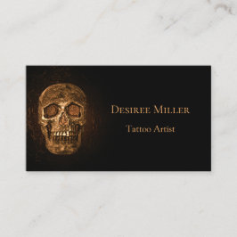 Gothic Skull Head Glowing Guld Black Tatto Shop Visitkort