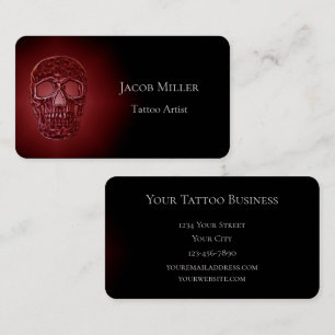 Gothic Skull Head Glowing Red Black Tattoo Shop Visitkort