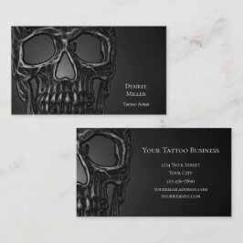 Gothic Skull Head Grått Metallic Tatto Shop Visitkort