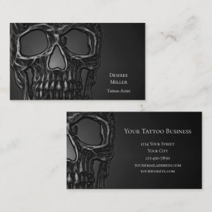 Gothic Skull Head Grått Metallic Tatto Shop Visitkort