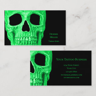 Gothic Skull Head Grönt Neon Black Tatto Shop Visitkort