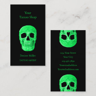 Gothic Skull Head Grönt Neon Black Tatto Shop Visitkort