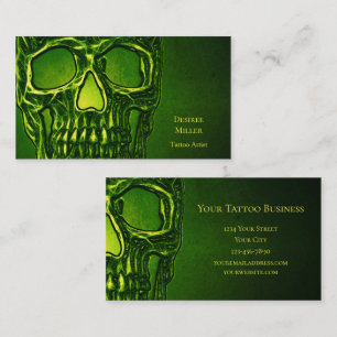Gothic Skull Head Grönt Neon Metallic Tatto Shop Visitkort