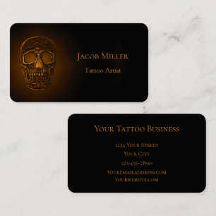 Gothic Skull Head Guld Metallic Tattoo Artist Visitkort