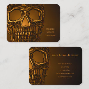 Gothic Skull Head Guld Metallisk Tatooer Butik Visitkort